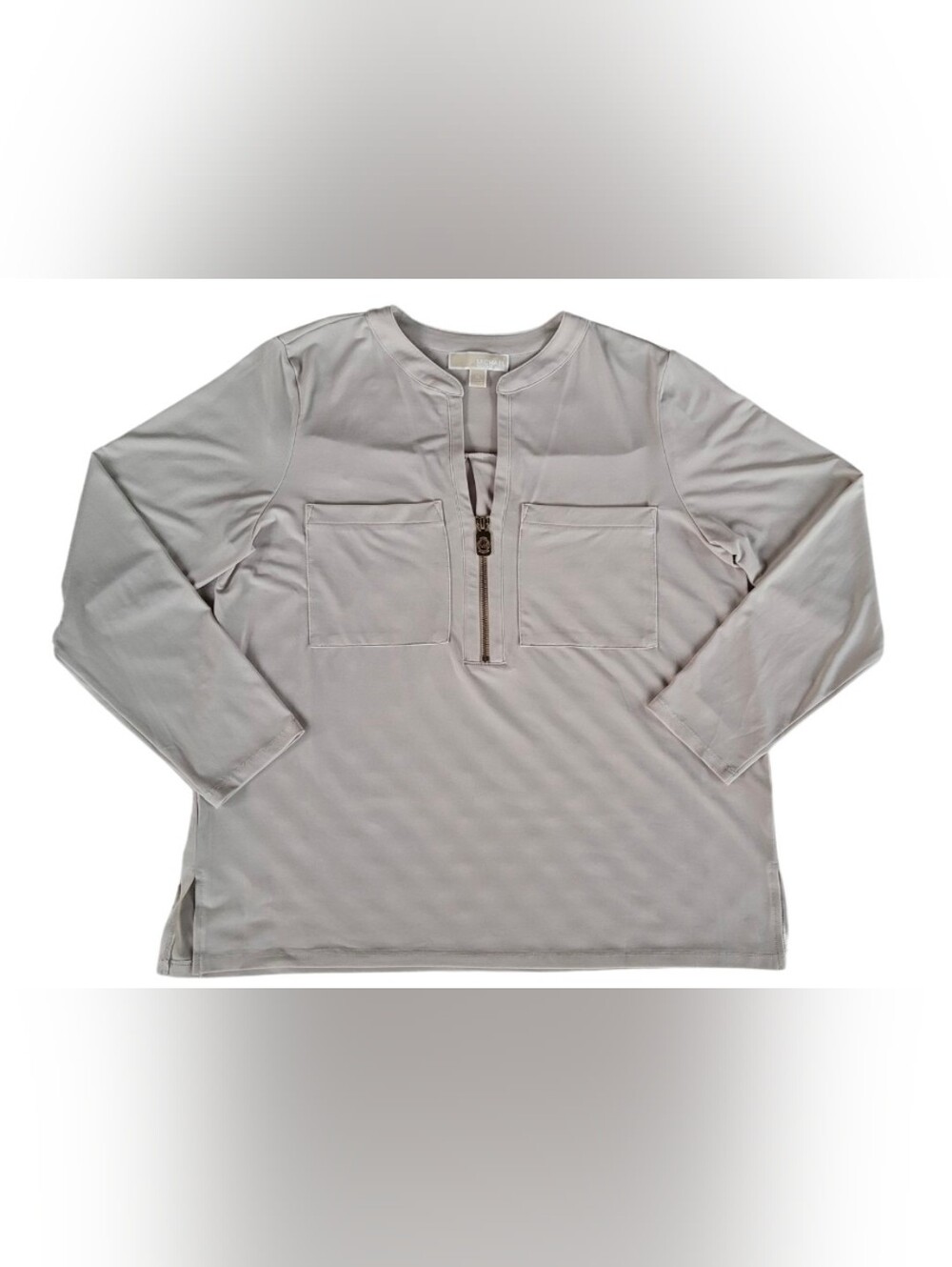 MICHAEL Michael Kors Light Tan Long Sleeve Half Zip Pocket Shirt XL